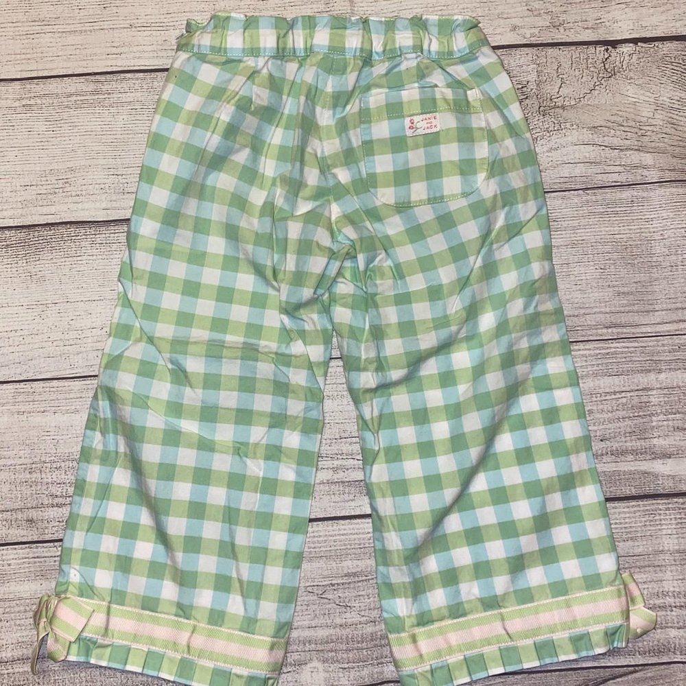 Janie and Jack green check print girls pants Sz 6 - Picture 2 of 4